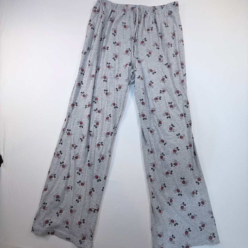Disney Mickey Mouse Pajama Pants Womens L 11/13 Gray All Over Print Lounge Y2K